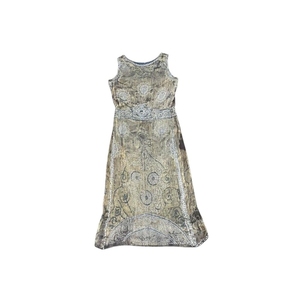 1920s antique lamé intricate heavily glass beaded gown size small